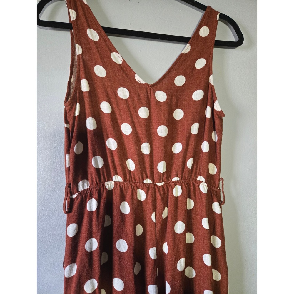 Monteau Polka Dot Brown Jumpsuit Medium Wide Leg Button Front - Picture 10 of 10